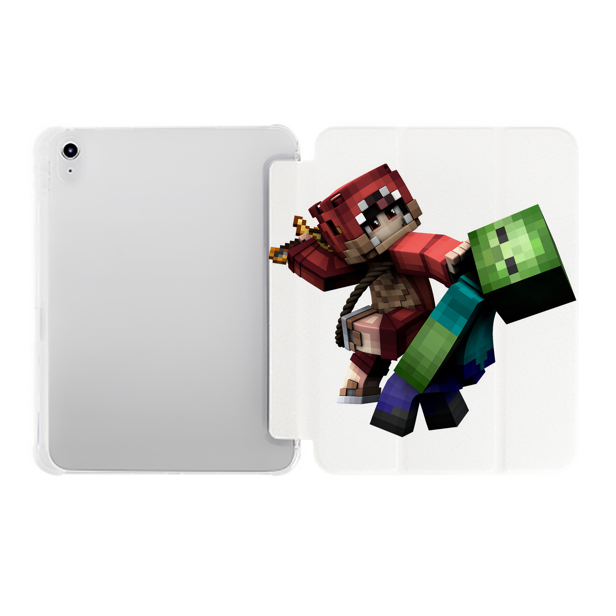 （画像用） マインクラフト ブロックの世界 Minecraft MC Block world IPad ケース ペン収納付き 三つ折りスタンド PUレザー×シリコン 対応機種9.5/10.5/10.9インチ